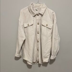 Women's Fuzzy White Button-Up Shacket